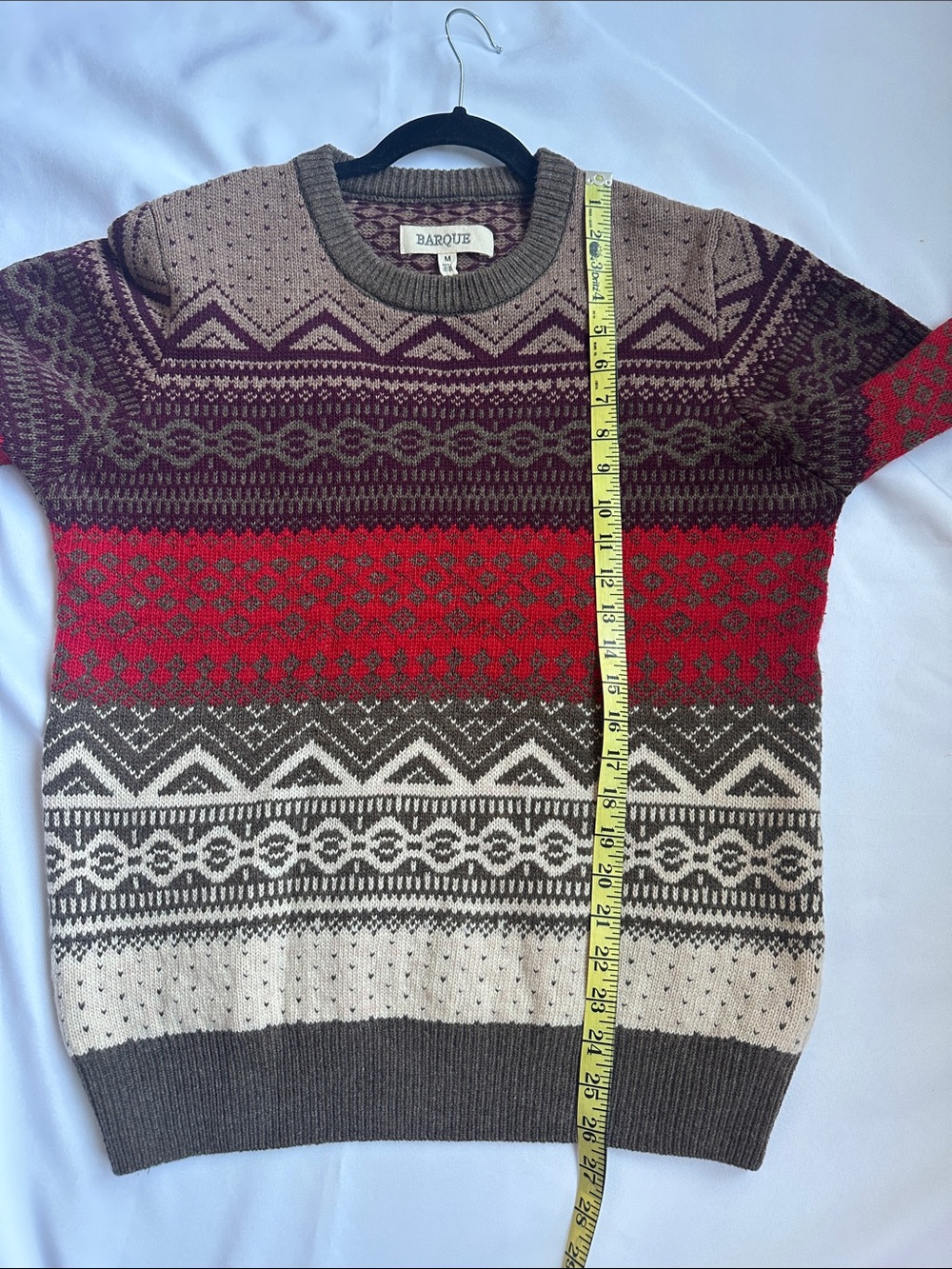 Baroque Fair Isle Crewneck Size M Tan Red Pullover Wool Nylon Sweater Preppy - Picture 7 of 7